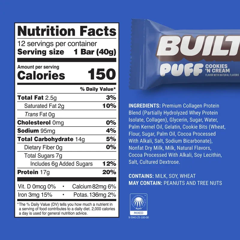 Built Bar Cookies and Cream Protein Puff